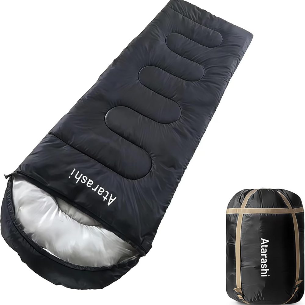 Atarashi Camping Sleeping Bag- 4 Seasons for Adults, Light, Warm, Extra-Large with Compression Sack- Great for Hiking, Backpacking & Outdoor Adventures